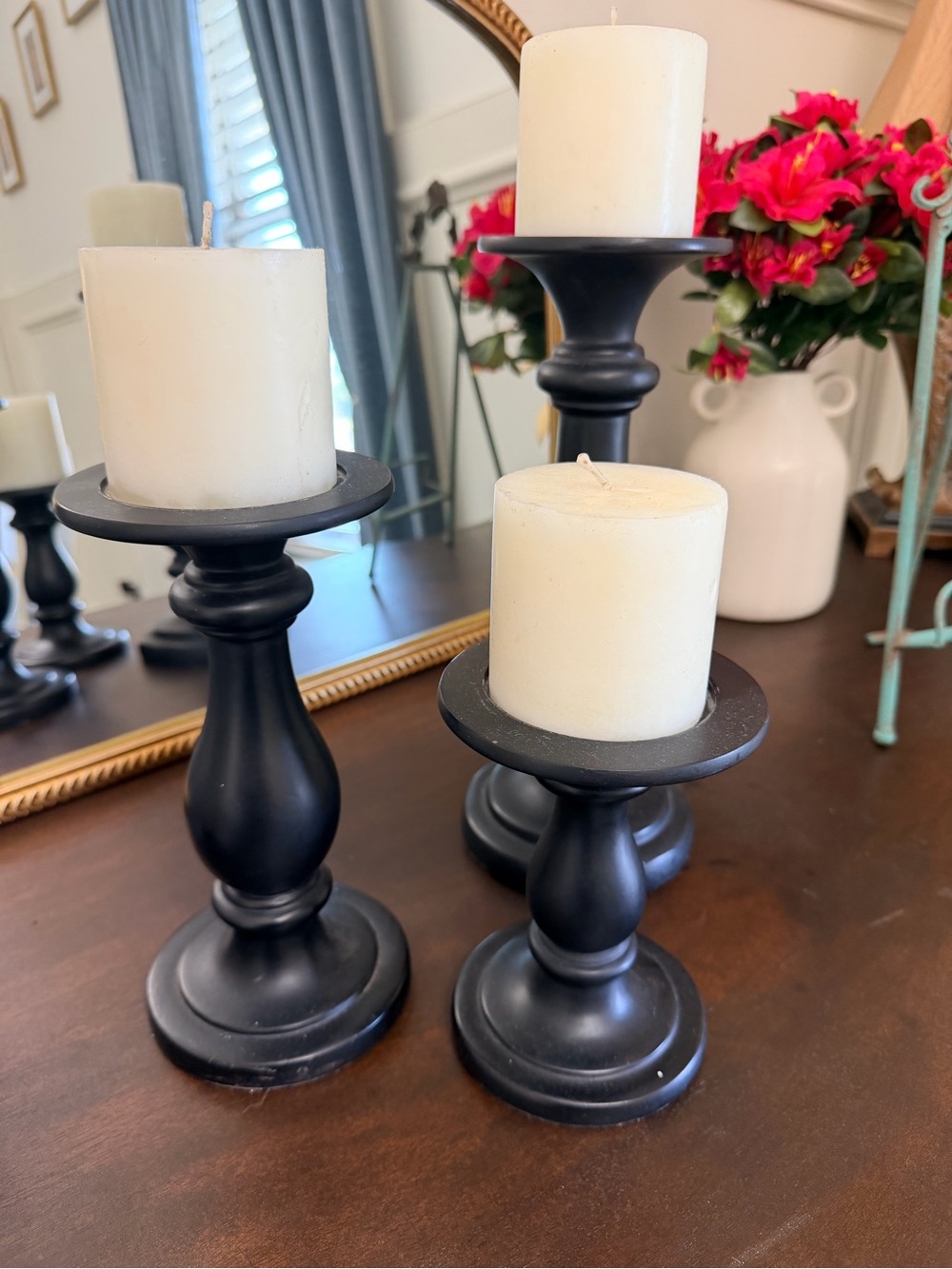 Classic Black Wood Candle Holders (Set of 3) - Elegant Home Accents
